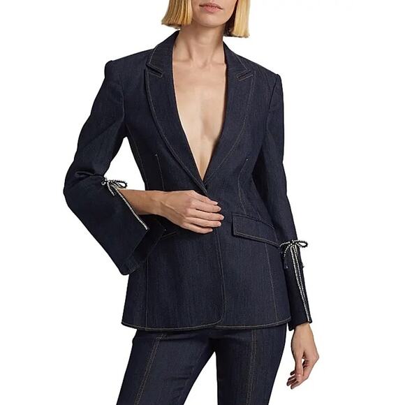 CINQ A SEPT Cheyenne Rhinestone Bow Denim Blazer - Picture 4 of 11